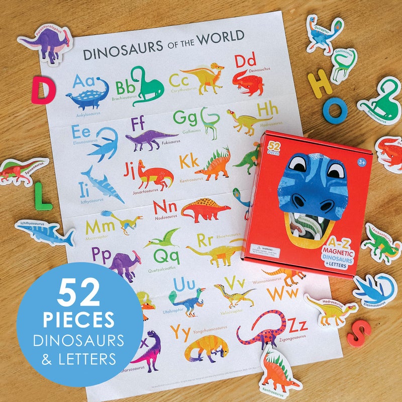 Curious Columbus Dinosaur Toddler Magnets for Refrigerator | Set of 52 Kids Fridge Magnets with 26 Magnetic Letters from A-Z and 26 Magnetic Dinosaurs | Large Paper Dino Poster Included - Image 4
